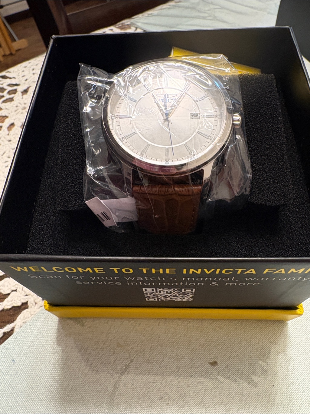Invicta Silver Dial Watch With Brown Leather Strap